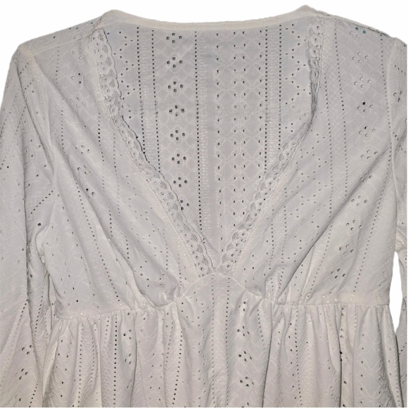 Peasant Maternity Blouse (Eyelet Fabric, Empire Waist, Gathered Sleeves) - Small - Picture 2 of 12